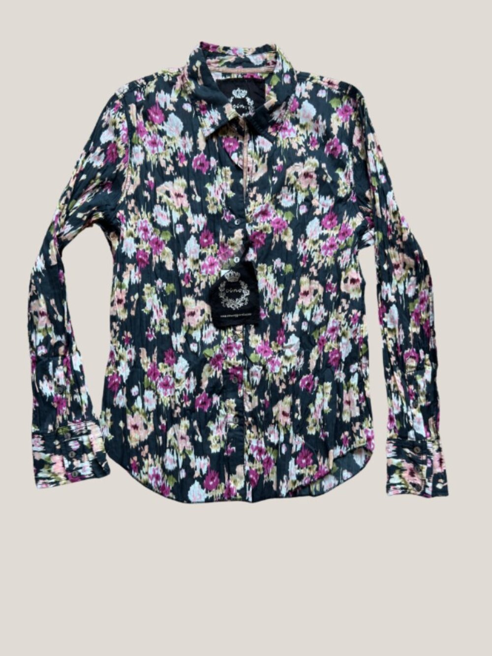 NWT Cino Sundance Women Tuscan Floral Black Cotton Crinkle Button Down Shirt XL